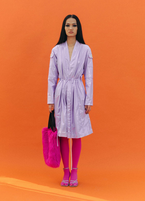 Lavender Faux Patent Leather Trench