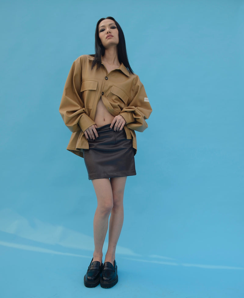 Mocha Brown Vegan Leather Mini Skirt