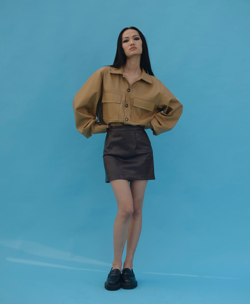 Mocha Brown Vegan Leather Mini Skirt